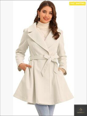 Long Trench Coat Shawl Collar Belted Overcoat Classic Elegant Winter Pea Coat
